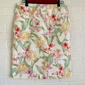 ANN TAYLOR FACTORY FLORAL BOTANICAL SKIRT SIZE 4 GREEN CREAM OFFICE